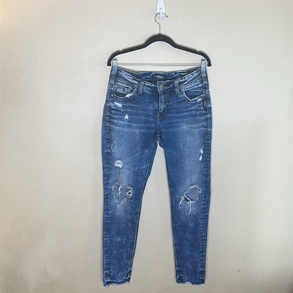 Silver Suki Skinny Jeans Distressed Stretch Mid Rise Womens Size 30 - Picture 3 of 15